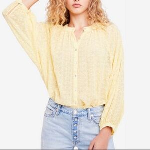 FREE PEOPLE Down from the Clouds Yellow Eyelet Embroidered Top
